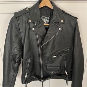 RGC Black Genuine Leather Motorcycle Jacket Zip Biker Rocker Women 36